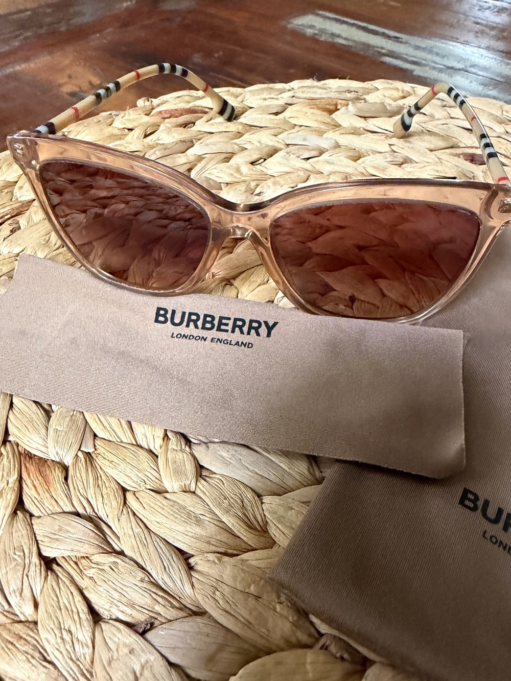 Burberry Women's Cat Eye Sunglasses - Translucent Beige Frame, Brown Lenses